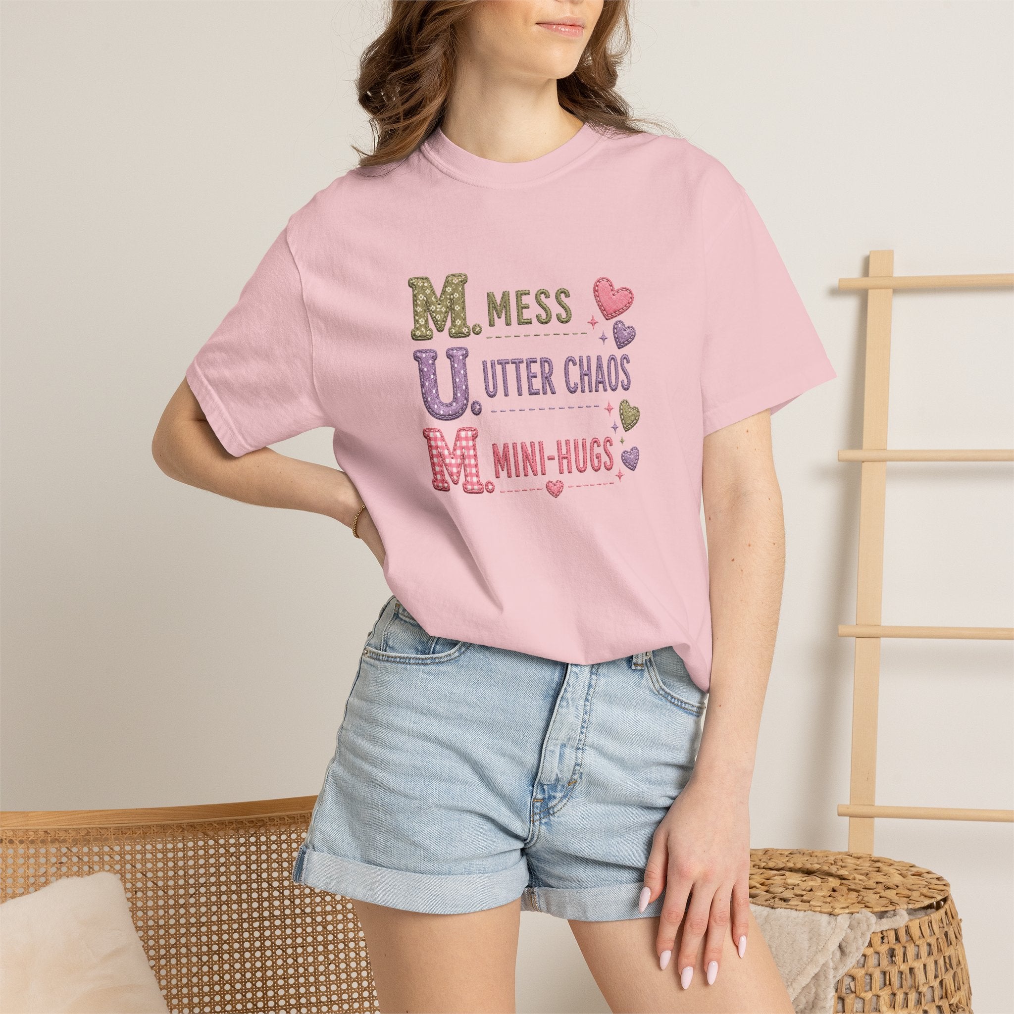 Mom Acronym T-Shirt — "M.U.M. Mess, Utter Chaos, Mini-Hugs" Cute Mom Graphic Tee