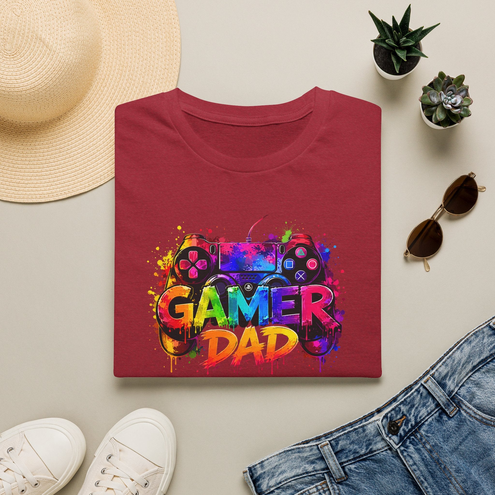 Gamer Dad Colourful Controller Design T-Shirt