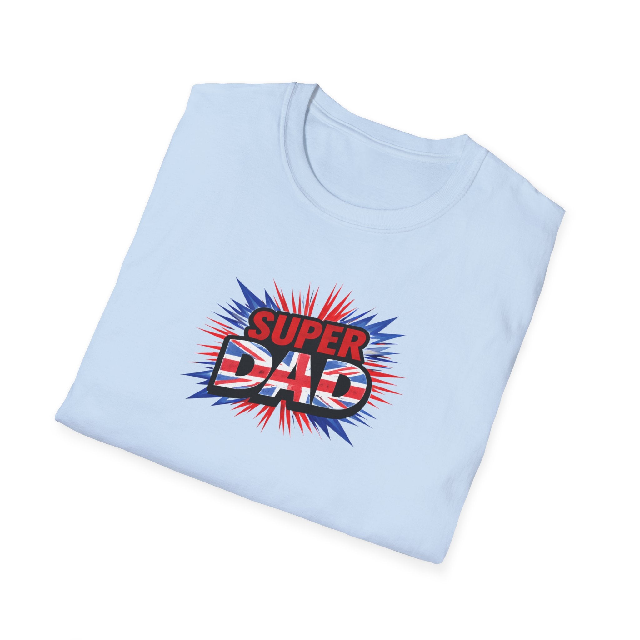 Super Dad T-Shirt – Union Jack Flag pattern Retro Comic Father’s Day Tee