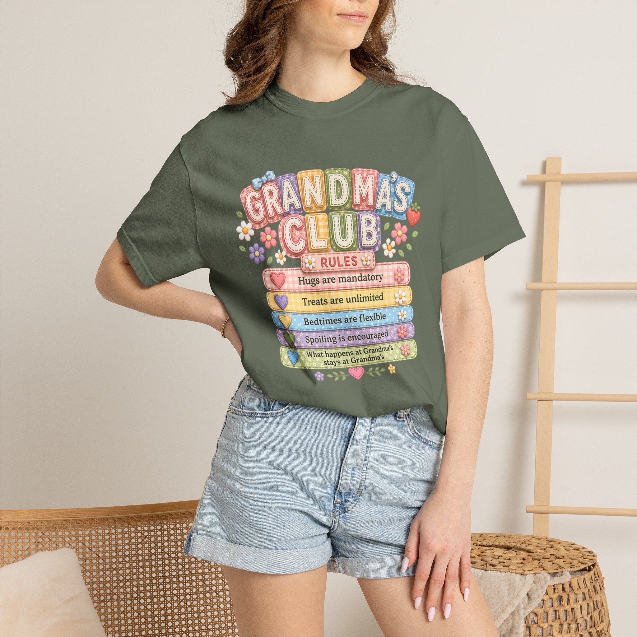 Grandma's Club T-Shirt — Cute Floral 'Grandma's Club' Rules Tee