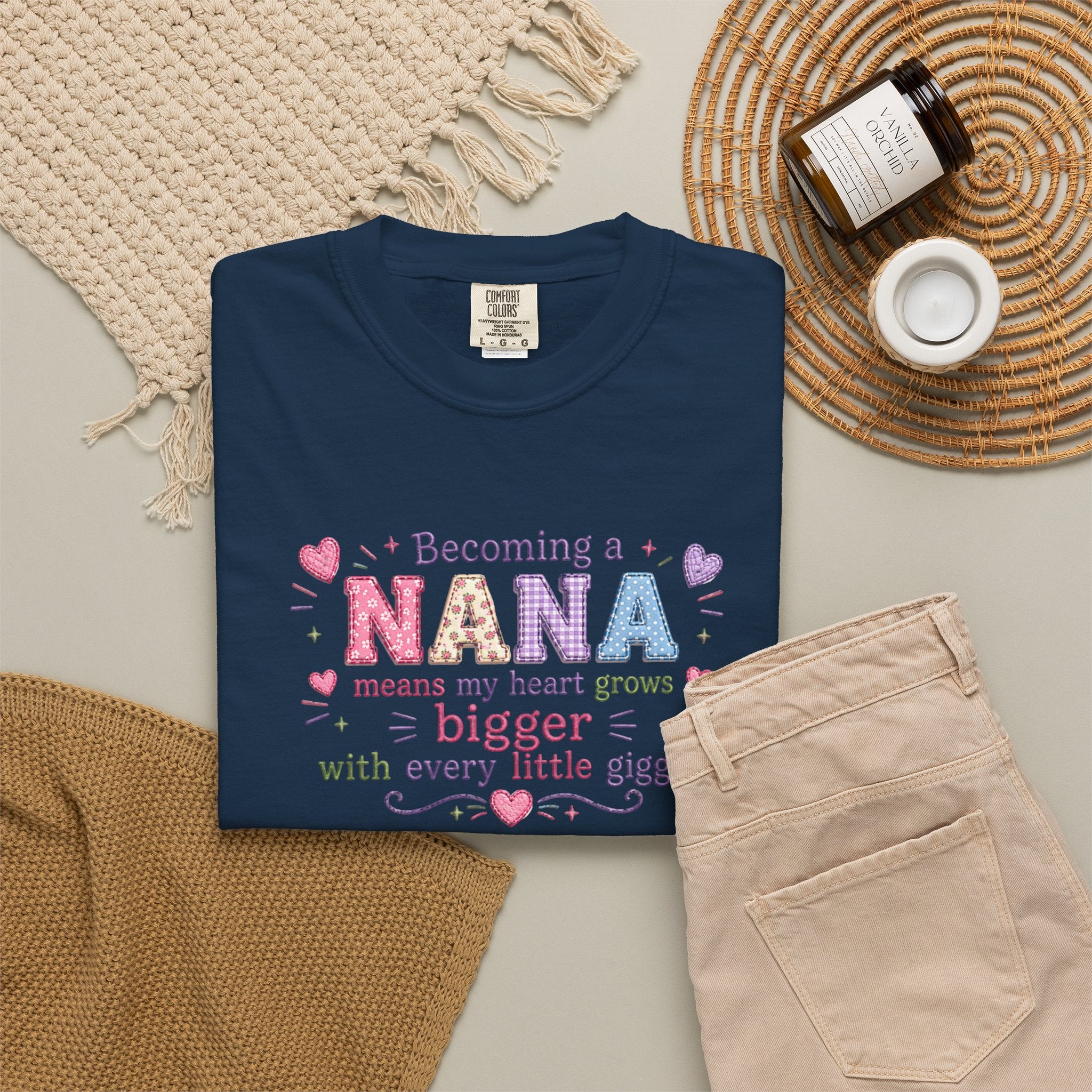 Becoming a Nana T-Shirt — "Becoming a Nana means my heart grows bigger with every little giggle" Cute Grandma Gift