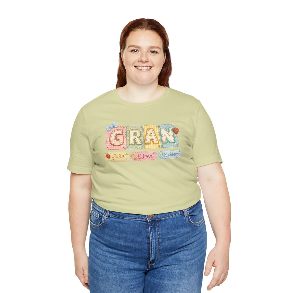 Gran Retro Patch Tee — Personalized 'Gran' Name Blocks Short Sleeve Shirt