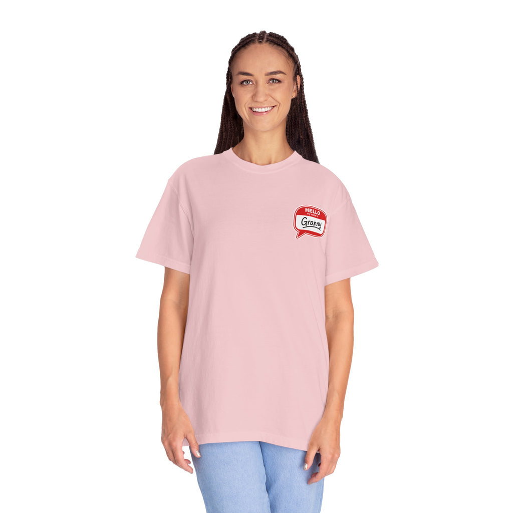 T-Shirt — "Hello Granny" Retro Name Tag Tee