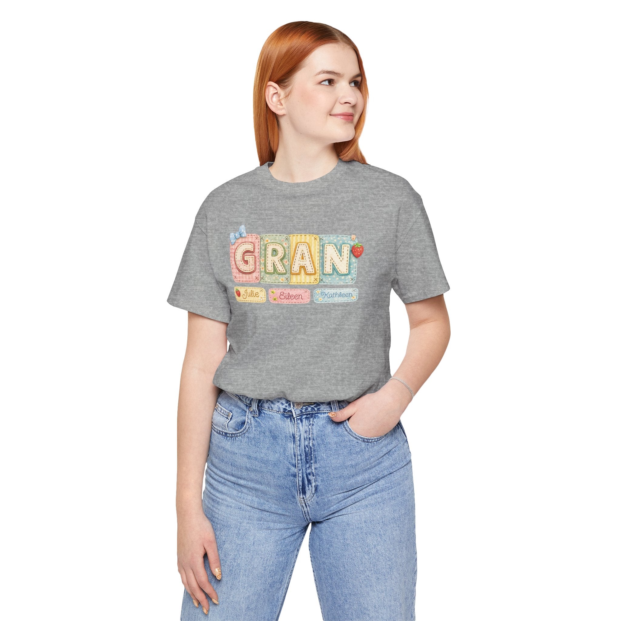 Gran Retro Patch Tee — Personalized 'Gran' Name Blocks Short Sleeve Shirt