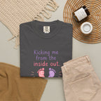 Pregnancy T-Shirt "Kicking Me From the Inside Out" — Cute Baby Footprint Maternity Tee