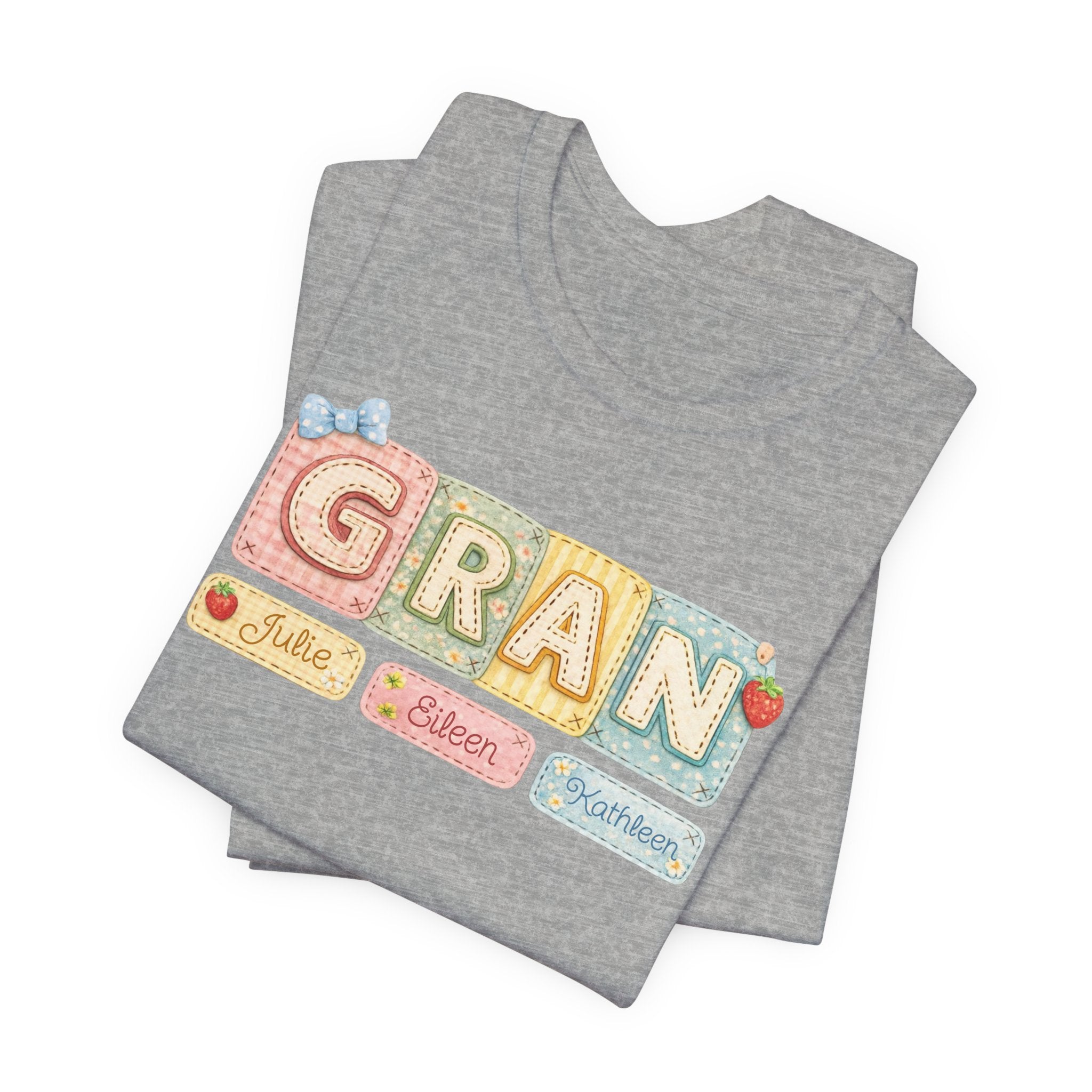 Gran Retro Patch Tee — Personalized 'Gran' Name Blocks Short Sleeve Shirt