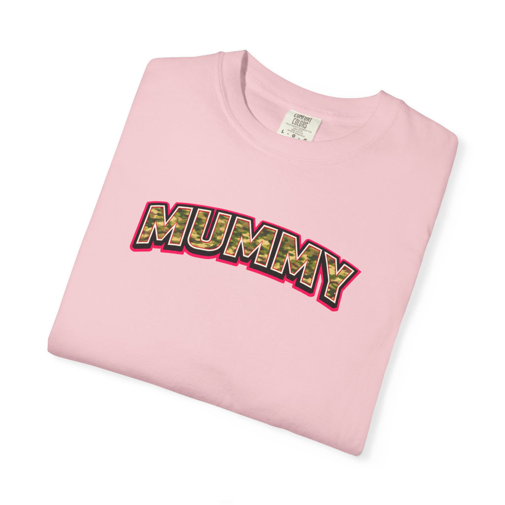 MUMMY Camo Script T-Shirt — Vintage Comic Style Mommy Tee