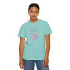 Pregnancy T-Shirt "Kicking Me From the Inside Out" — Cute Baby Footprint Maternity Tee