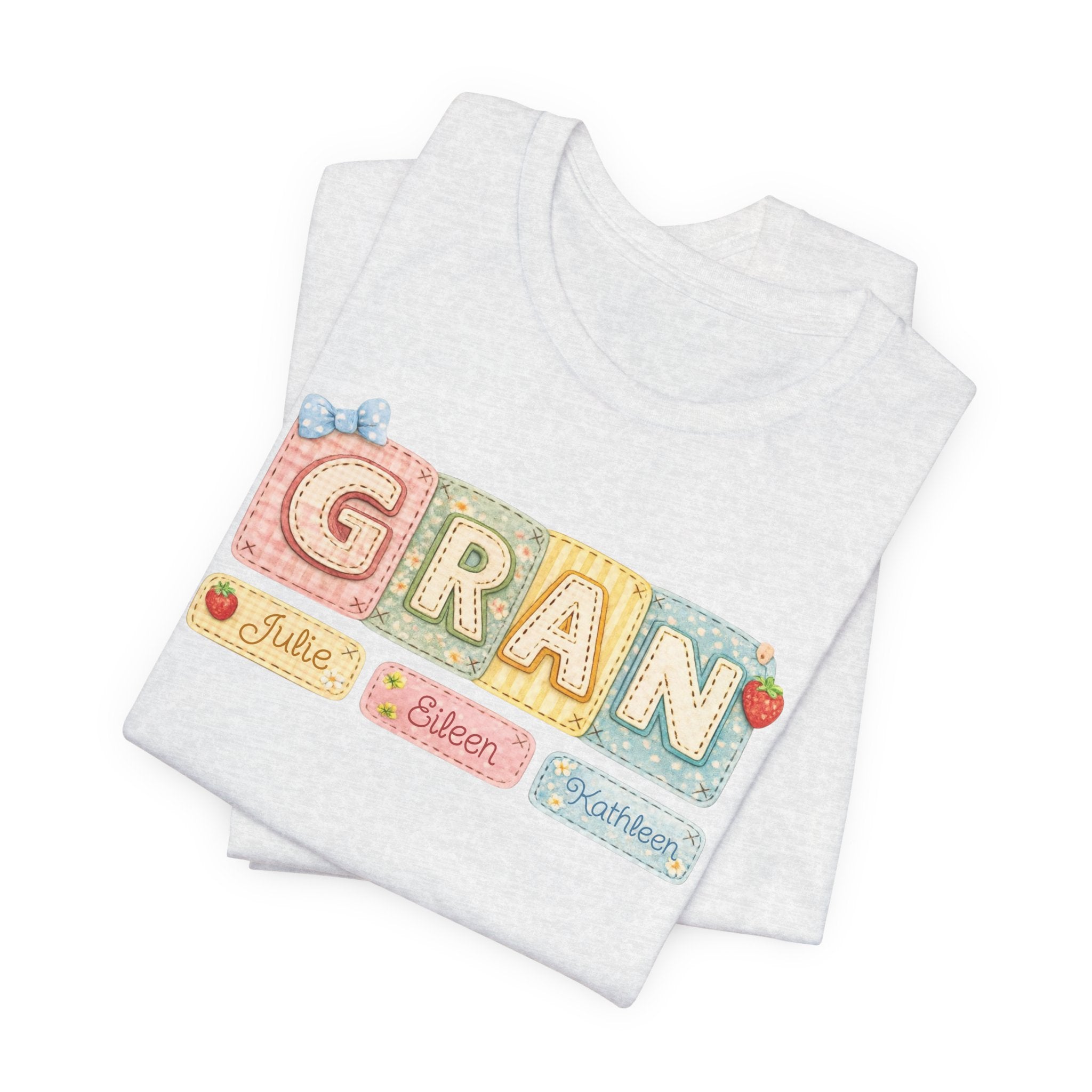 Gran Retro Patch Tee — Personalized 'Gran' Name Blocks Short Sleeve Shirt