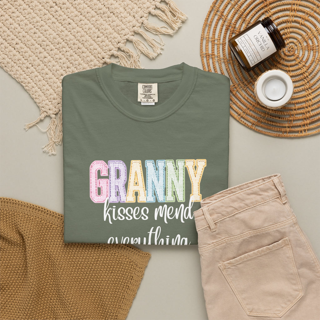 Granny Pastel Patchwork T-Shirt — Retro Rainbow 'GRANNY' Graphic Tee