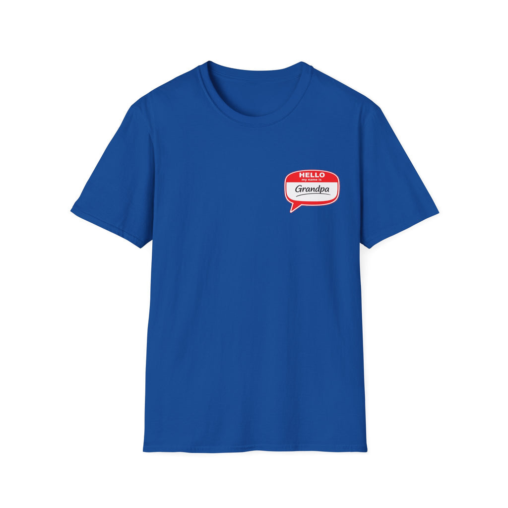 Grandpa Name Tag T-Shirt — "Hello Grandpa" Chest Badge Tee