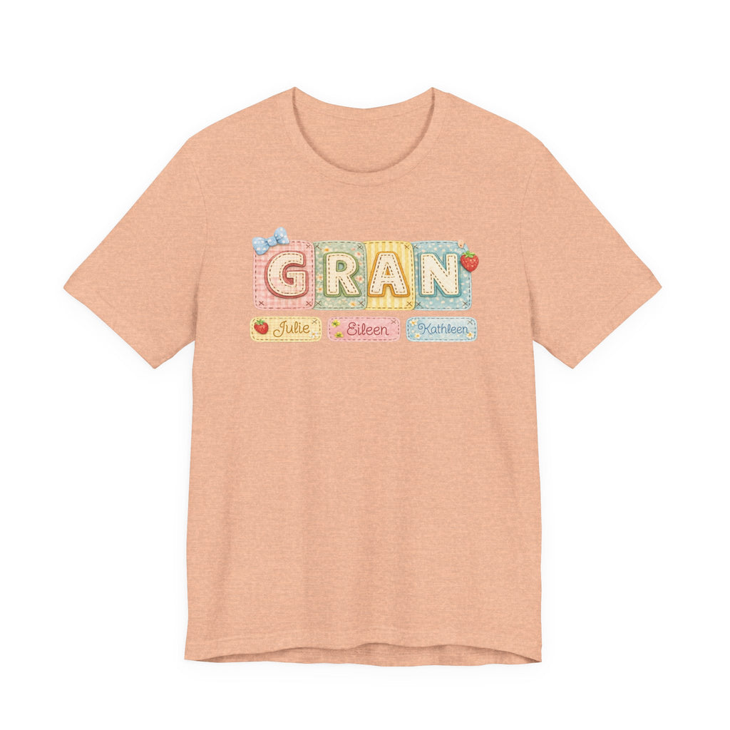 Gran Retro Patch Tee — Personalized 'Gran' Name Blocks Short Sleeve Shirt