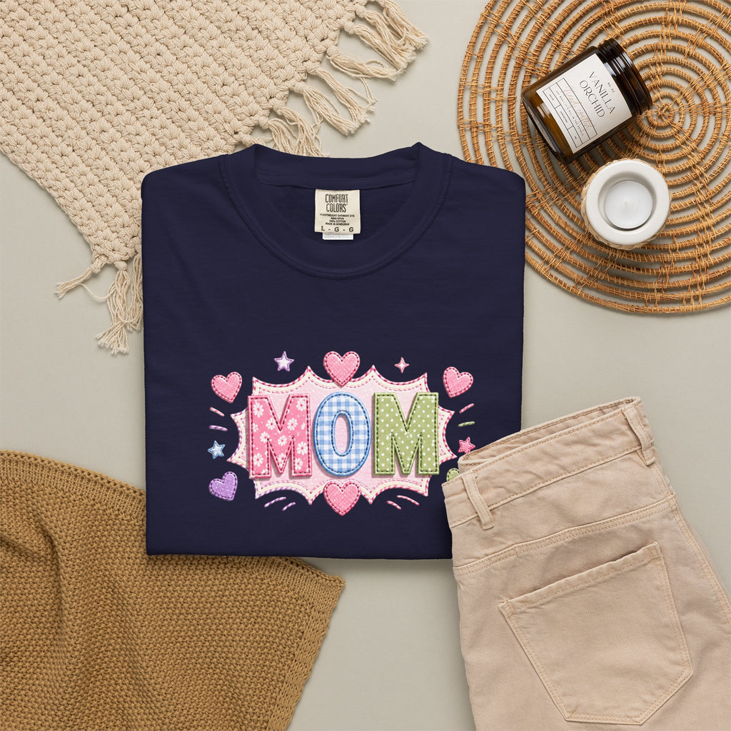 Mom Hearts T‑Shirt — Cute Pastel "MOM" Graphic Tee for Mother's Day & Everyday
