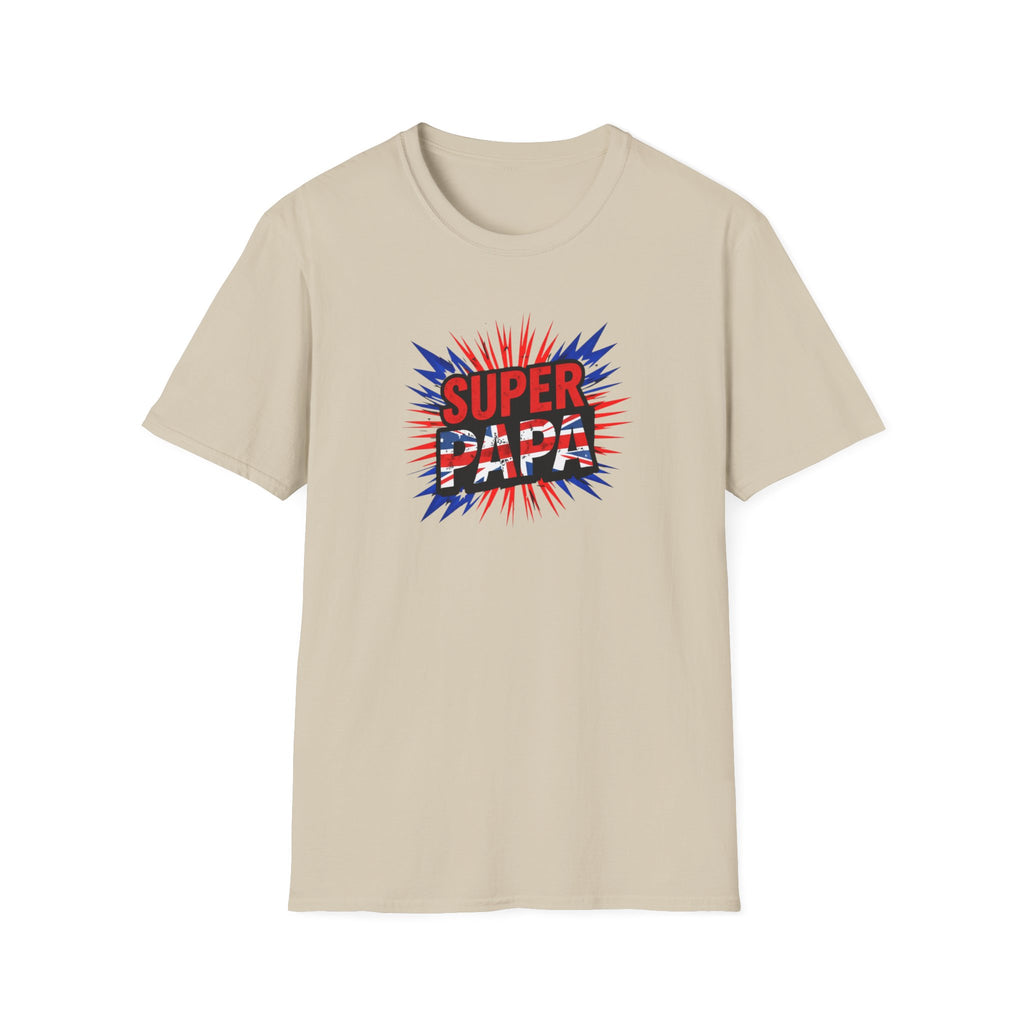 T-Shirt — "Super Papa" Union Jack/England themed Retro Comic Dad Shirt (Father's Day Gift)