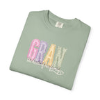 Gran Floral Script T-Shirt — "the heart of my family" Sage Garment-Dyed Tee