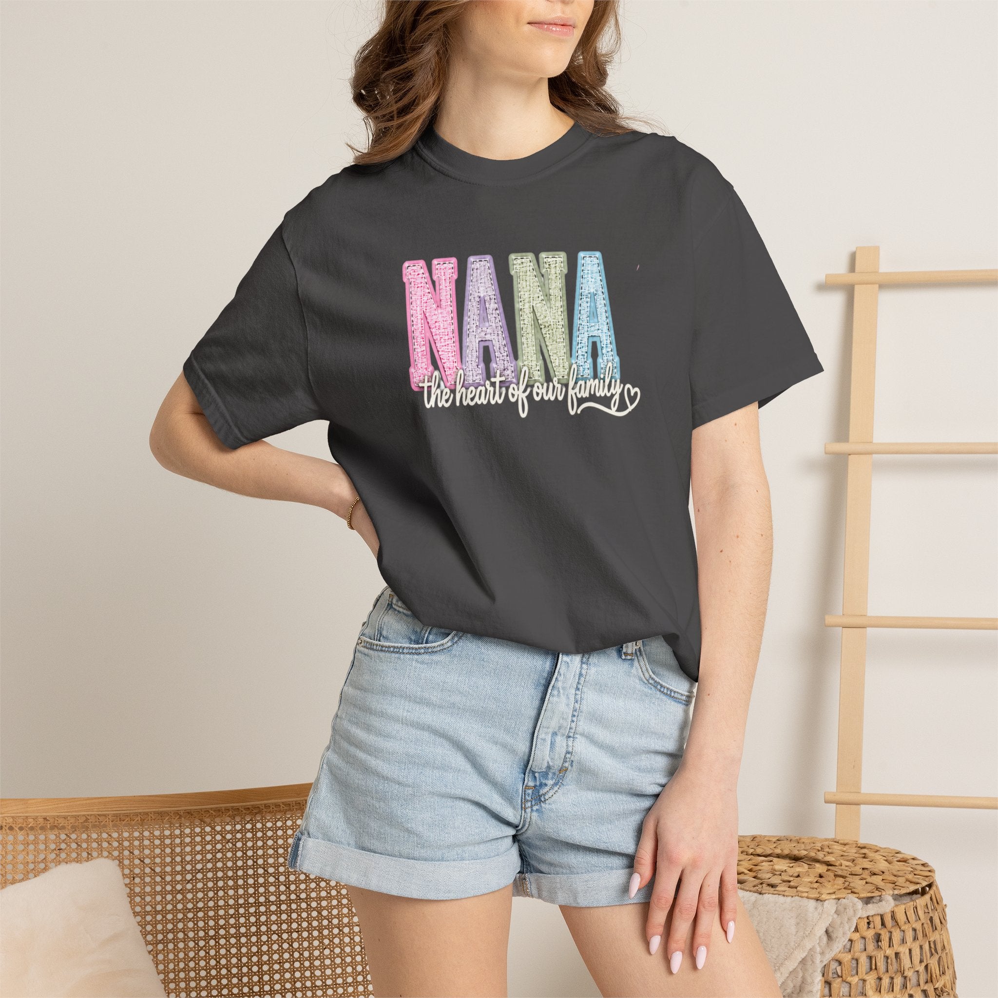 NANA Pastel Patchwork T-Shirt — "The Heart of Our Family" Gift