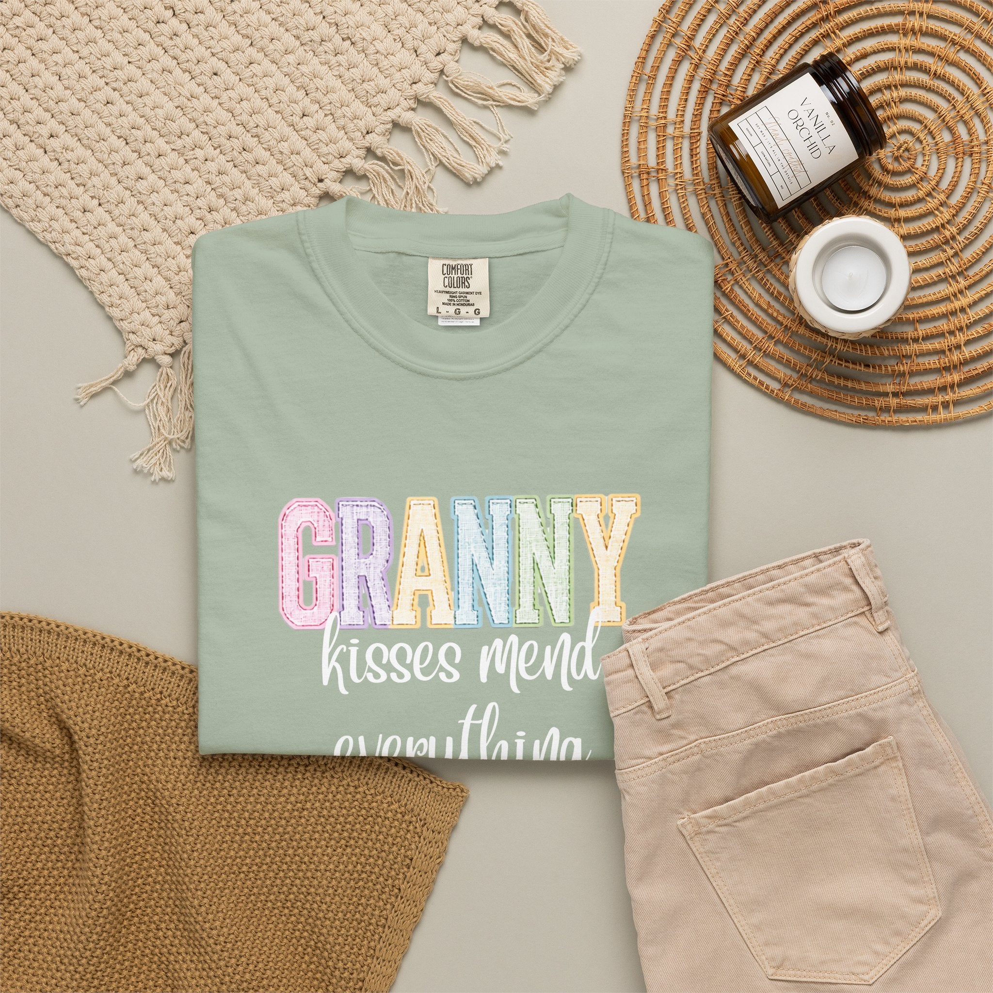 Granny Pastel Patchwork T-Shirt — Retro Rainbow 'GRANNY' Graphic Tee