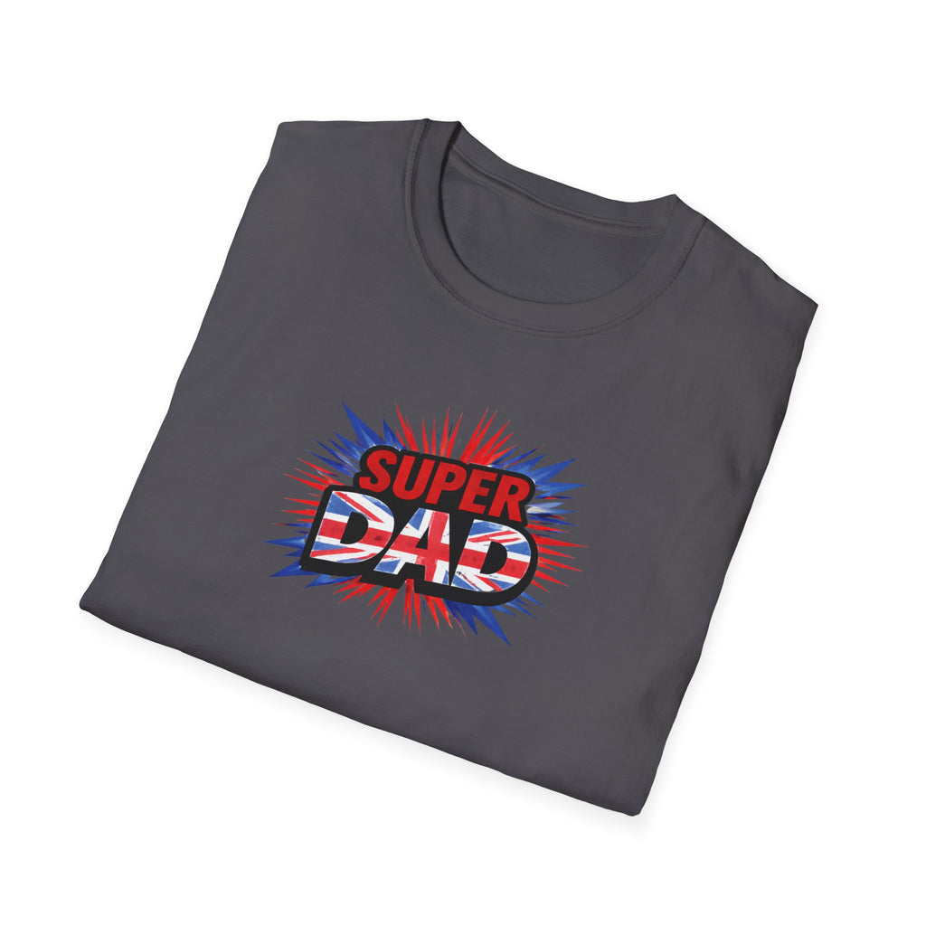 Super Dad T-Shirt – Union Jack Flag pattern Retro Comic Father’s Day Tee