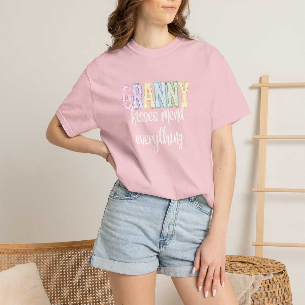 Granny Pastel Patchwork T-Shirt — Retro Rainbow 'GRANNY' Graphic Tee