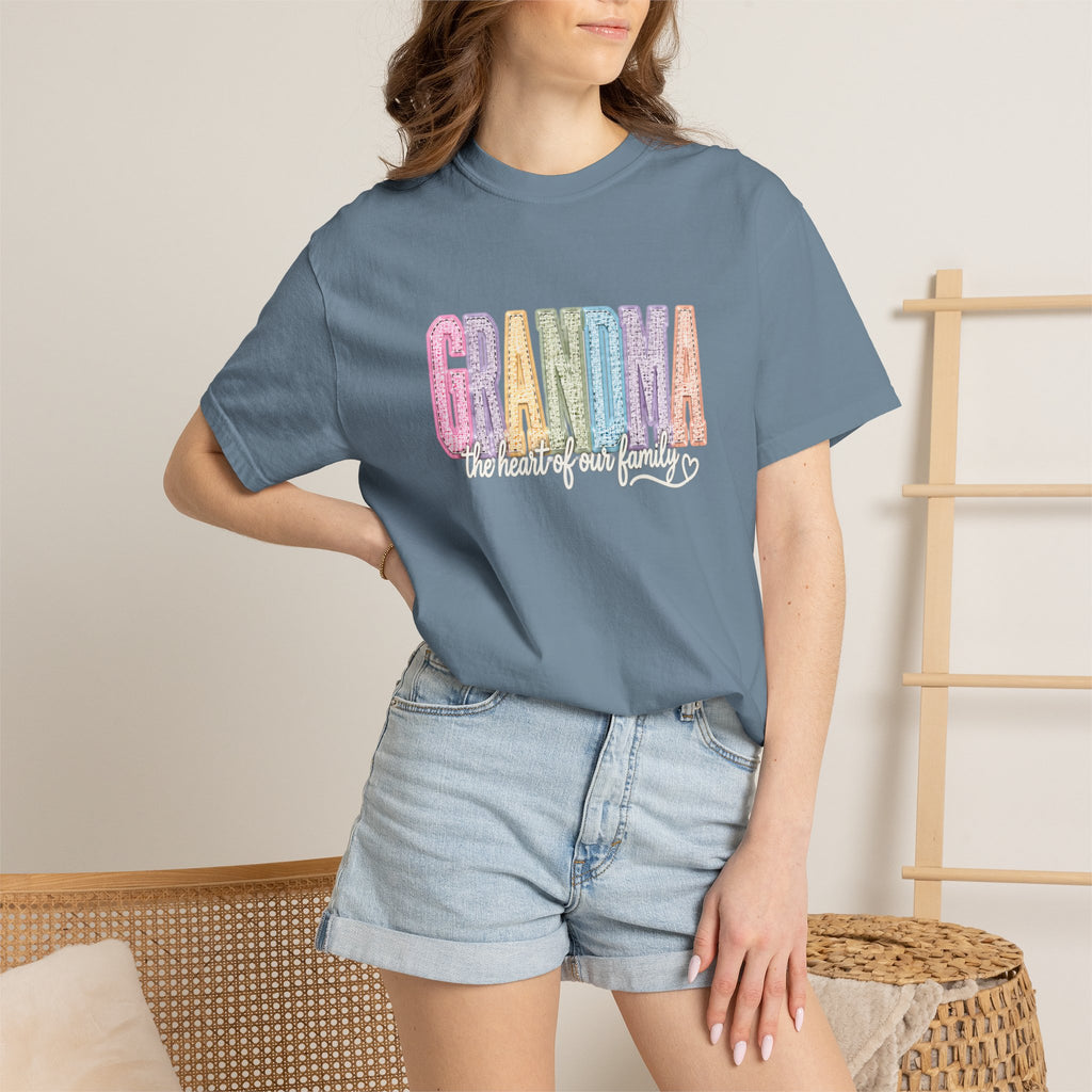 Grandma Floral Graphic T-Shirt — "Grandma, the heart of our family" Gift Tee