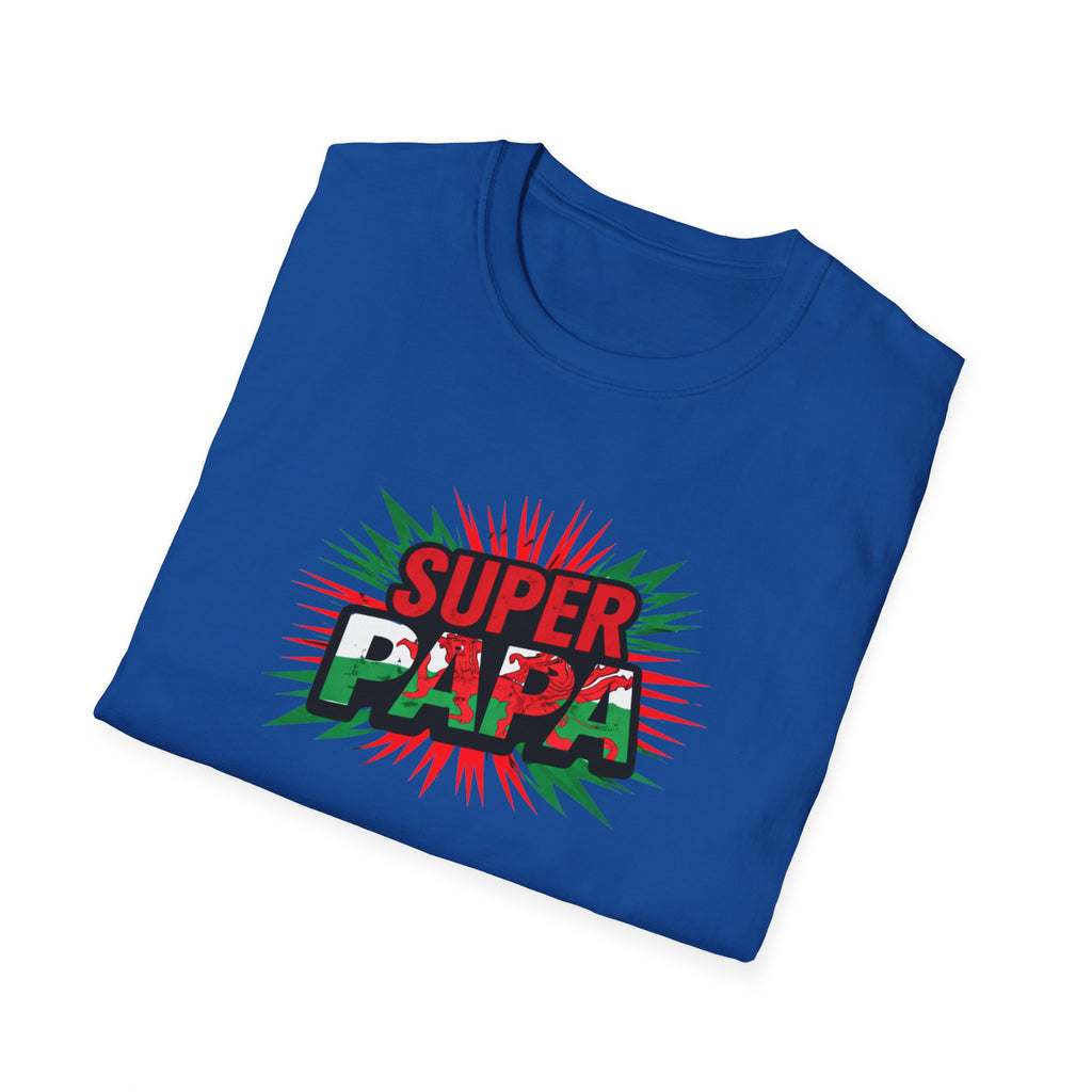 Super Papa Welsh Flag/ Wales themed Graphic T-Shirt — Father’s Day Comic-Style Dad Shirt
