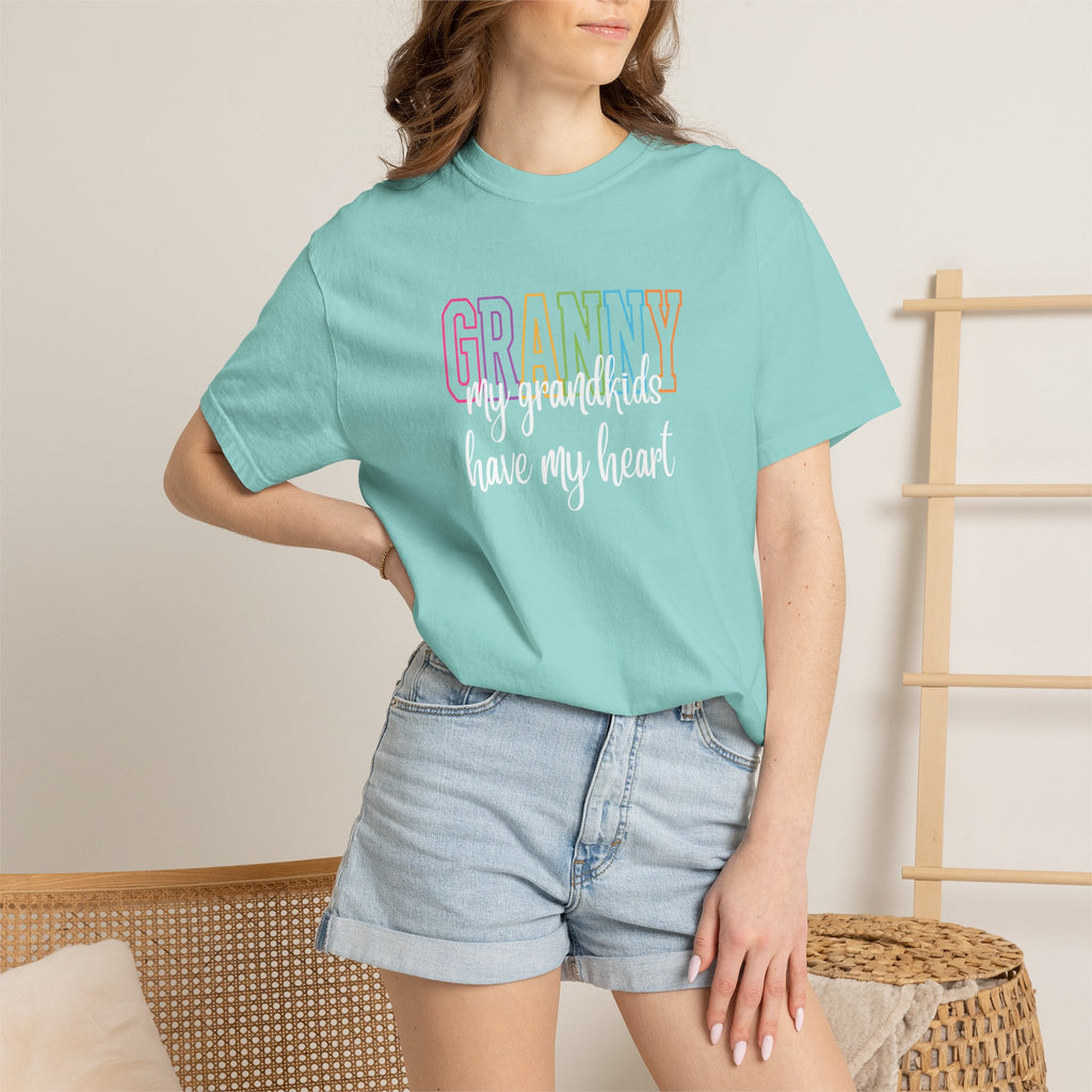 Grandma T-Shirt - "Grandma my grandkids have my heart" Soft Pastel Gift for Mothers & Grandparents