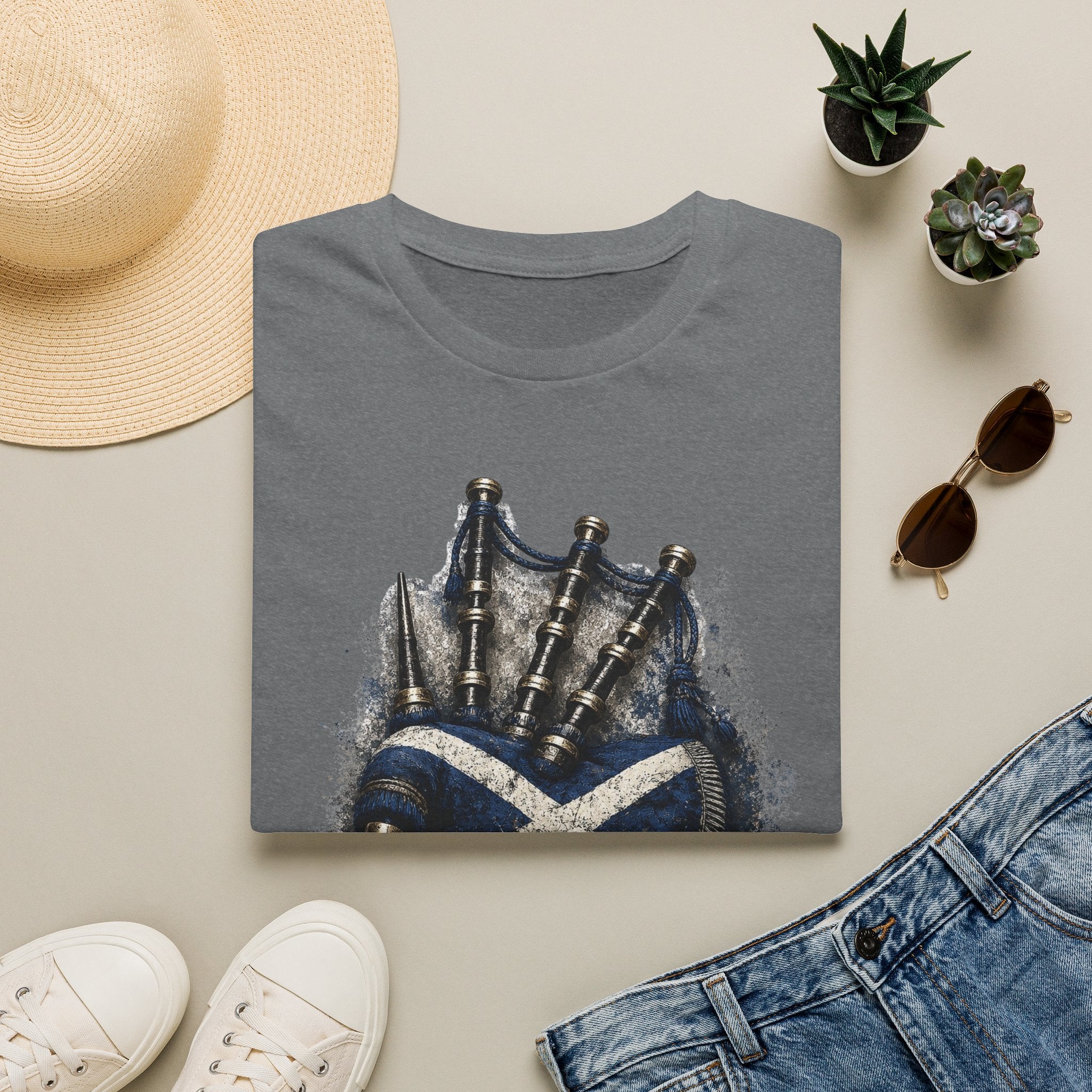 Bagpipes Following Scotland Flag Tee