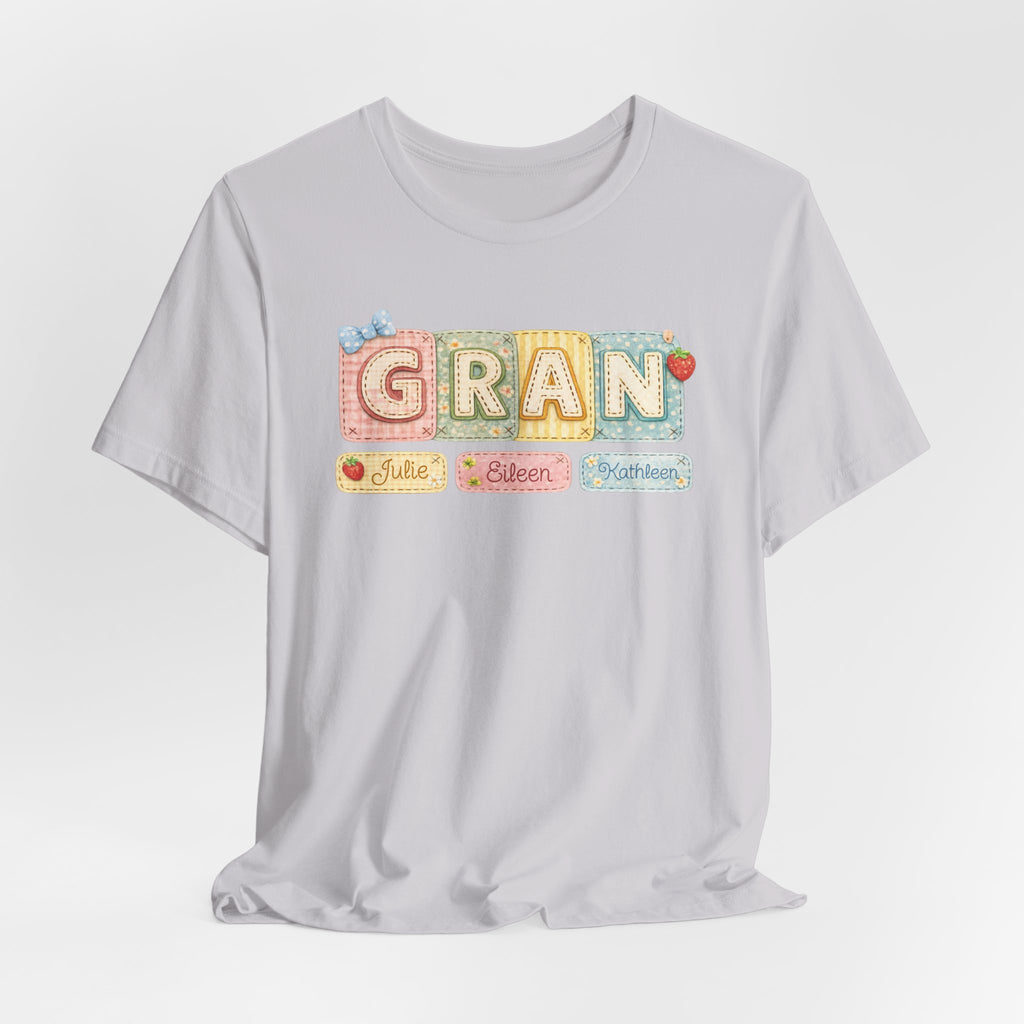 Gran Retro Patch Tee — Personalized 'Gran' Name Blocks Short Sleeve Shirt