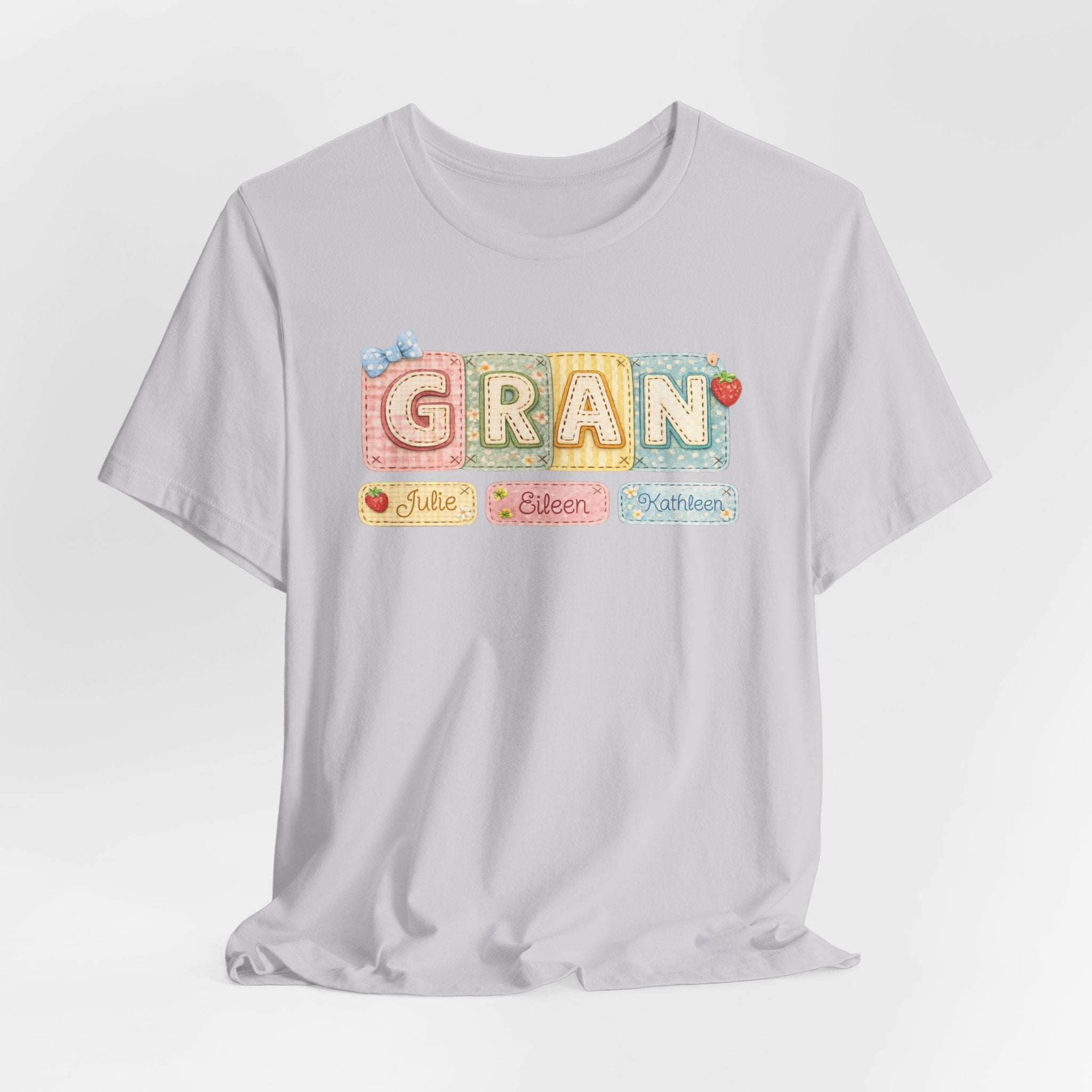 Gran Retro Patch Tee — Personalized 'Gran' Name Blocks Short Sleeve Shirt