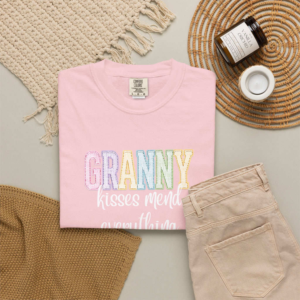 Granny Pastel Patchwork T-Shirt — Retro Rainbow 'GRANNY' Graphic Tee
