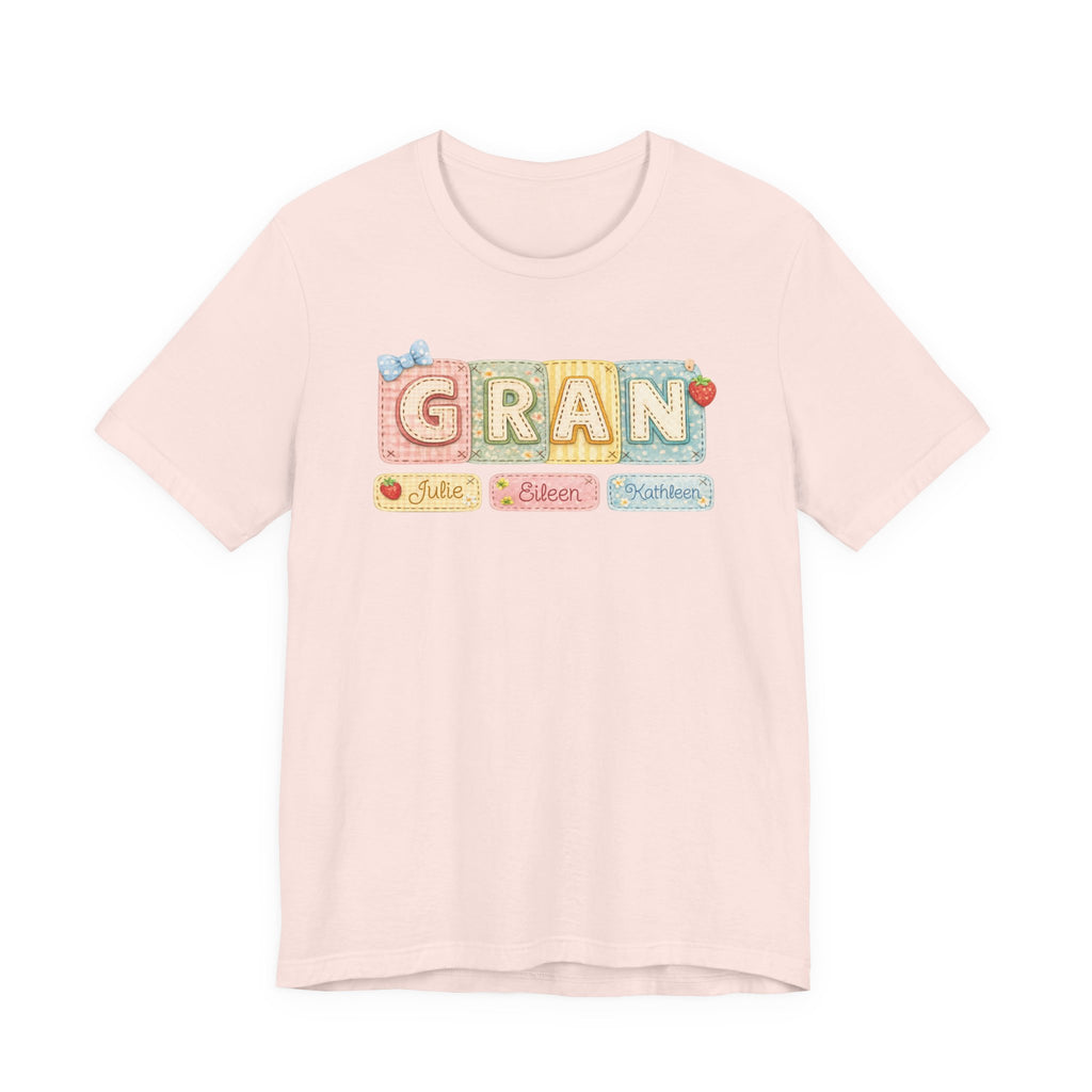 Gran Retro Patch Tee — Personalized 'Gran' Name Blocks Short Sleeve Shirt