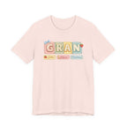 Gran Retro Patch Tee — Personalized 'Gran' Name Blocks Short Sleeve Shirt