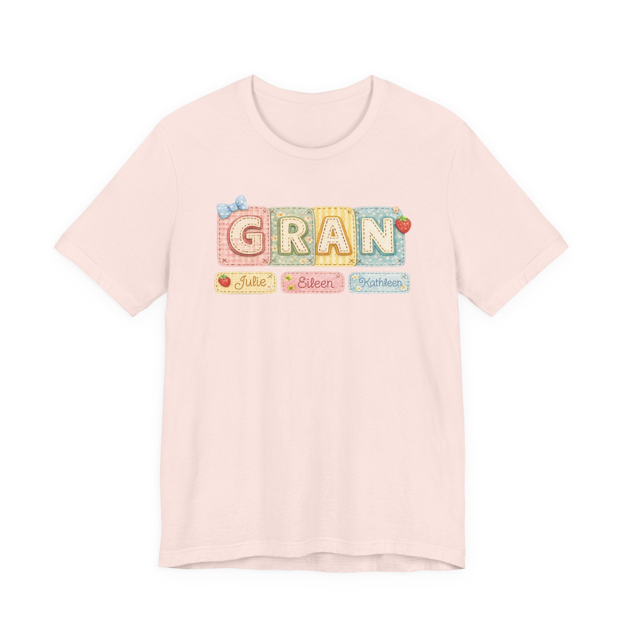 Gran Retro Patch Tee — Personalized 'Gran' Name Blocks Short Sleeve Shirt