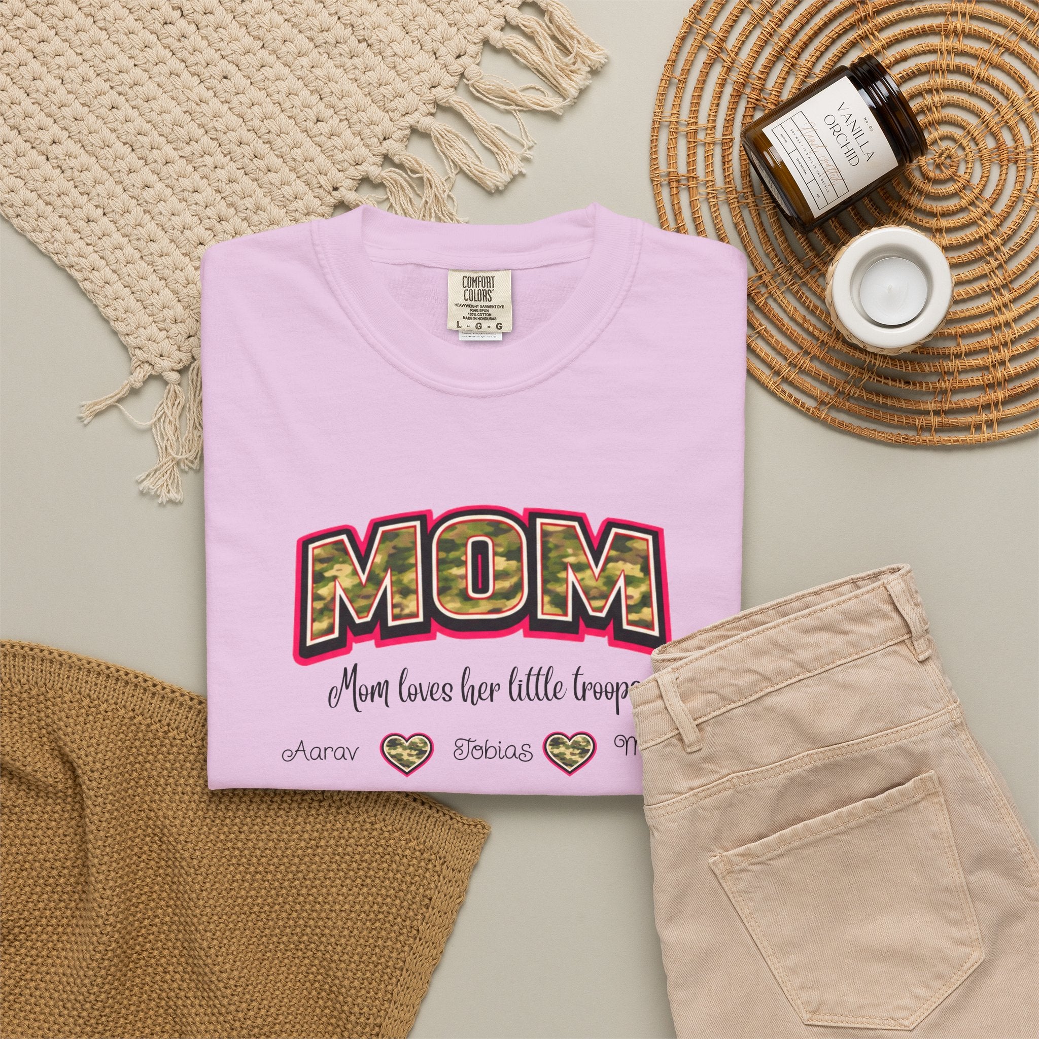 Mom Camo Graphic T-Shirt — "MOM Most Loved Her Little People" Floral Heart Tee