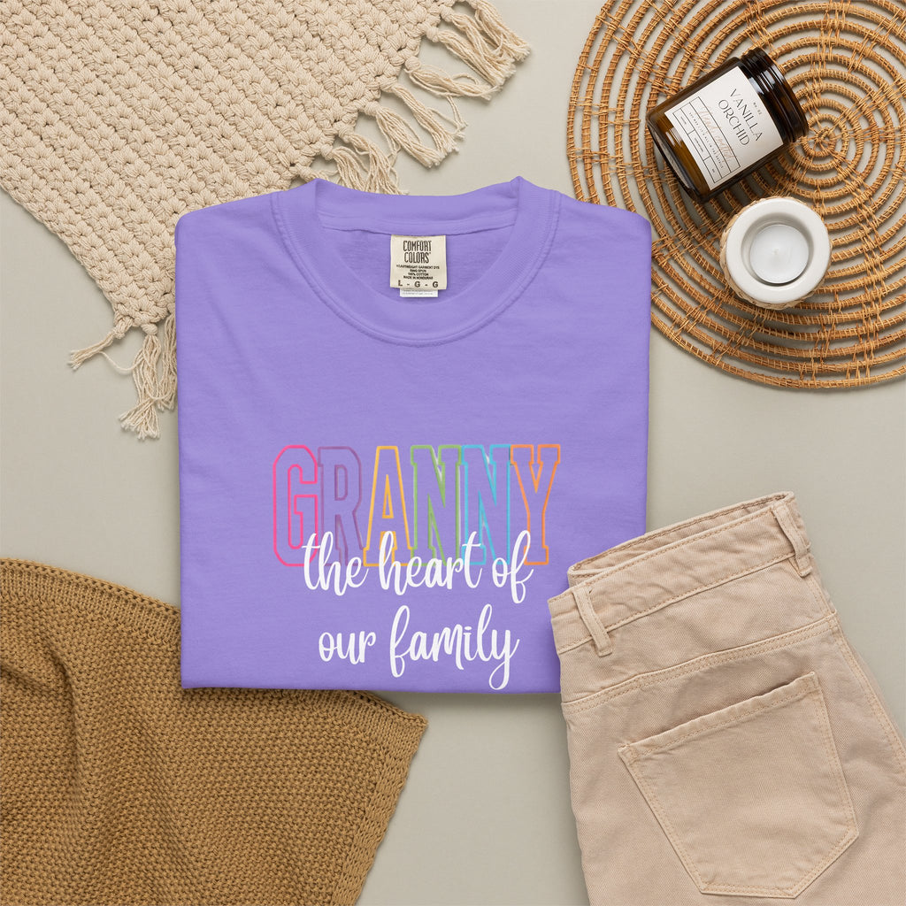 Grandma T-Shirt — "Grandma the Heart of Our Family" Pastel Comfort Tee