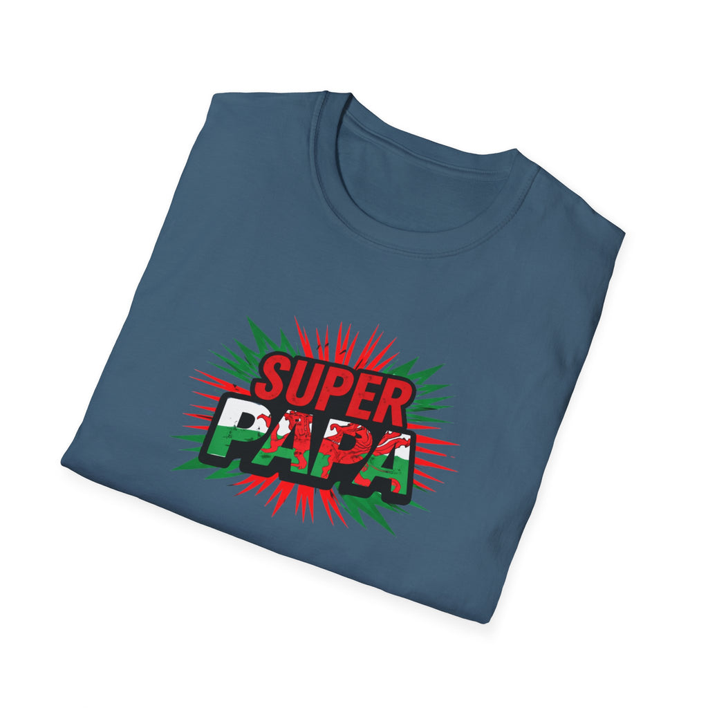 Super Papa Welsh Flag/ Wales themed Graphic T-Shirt — Father’s Day Comic-Style Dad Shirt
