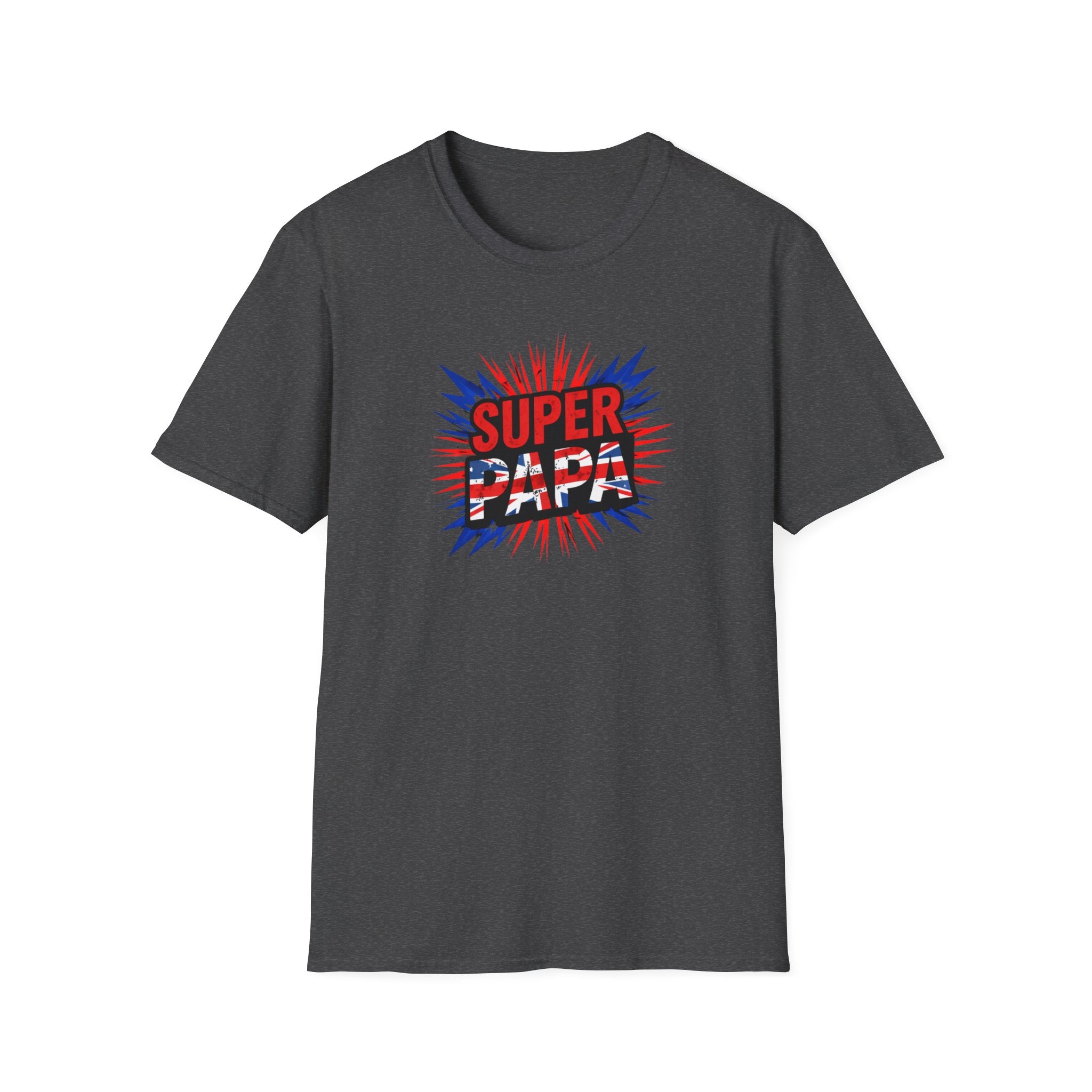T-Shirt — "Super Papa" Union Jack/England themed Retro Comic Dad Shirt (Father's Day Gift)