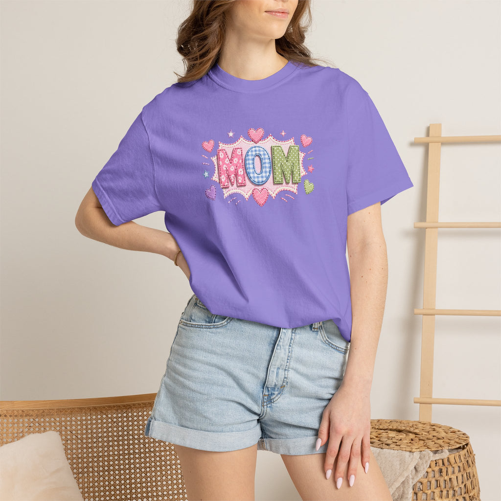 Mom Hearts T‑Shirt — Cute Pastel "MOM" Graphic Tee for Mother's Day & Everyday