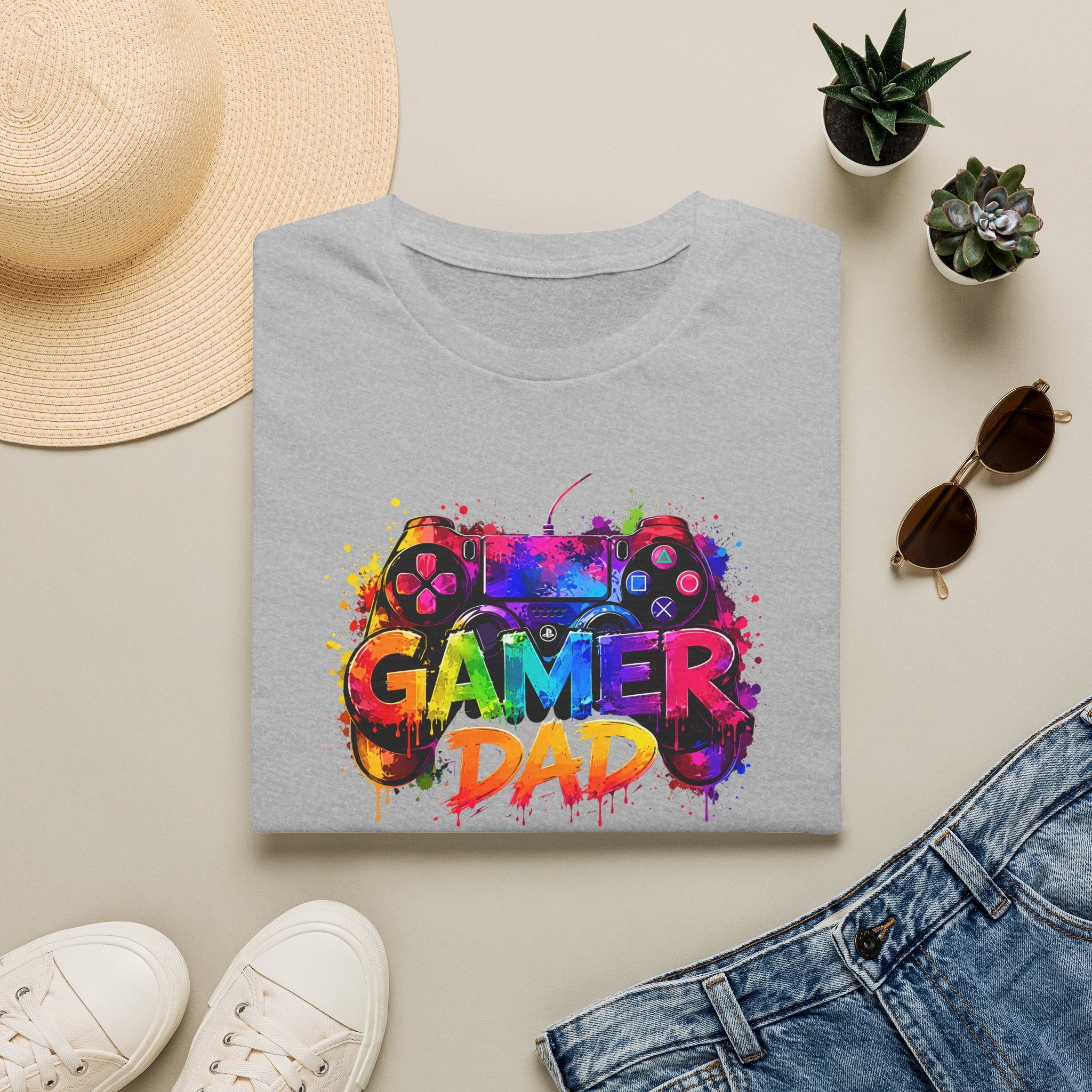 Gamer Dad Colourful Controller Design T-Shirt