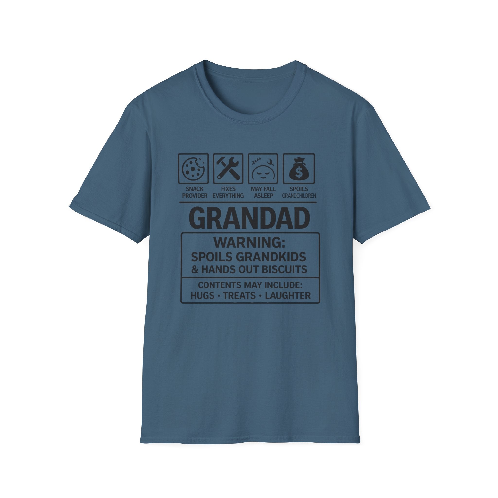 Grandad Warning T-Shirt — 'Warning: Spoils Grandkids & Hands Out Biscuits' Funny Grandpa Shirt