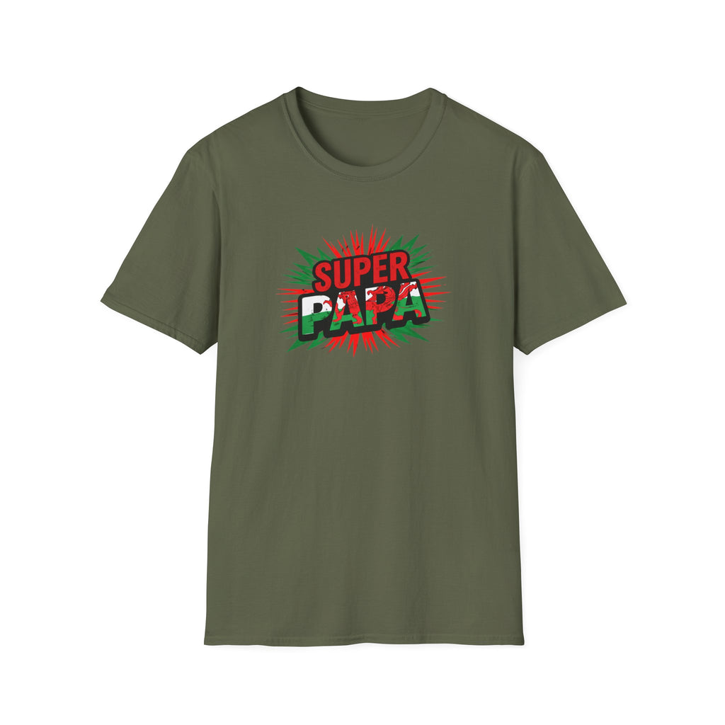 Super Papa Welsh Flag/ Wales themed Graphic T-Shirt — Father’s Day Comic-Style Dad Shirt