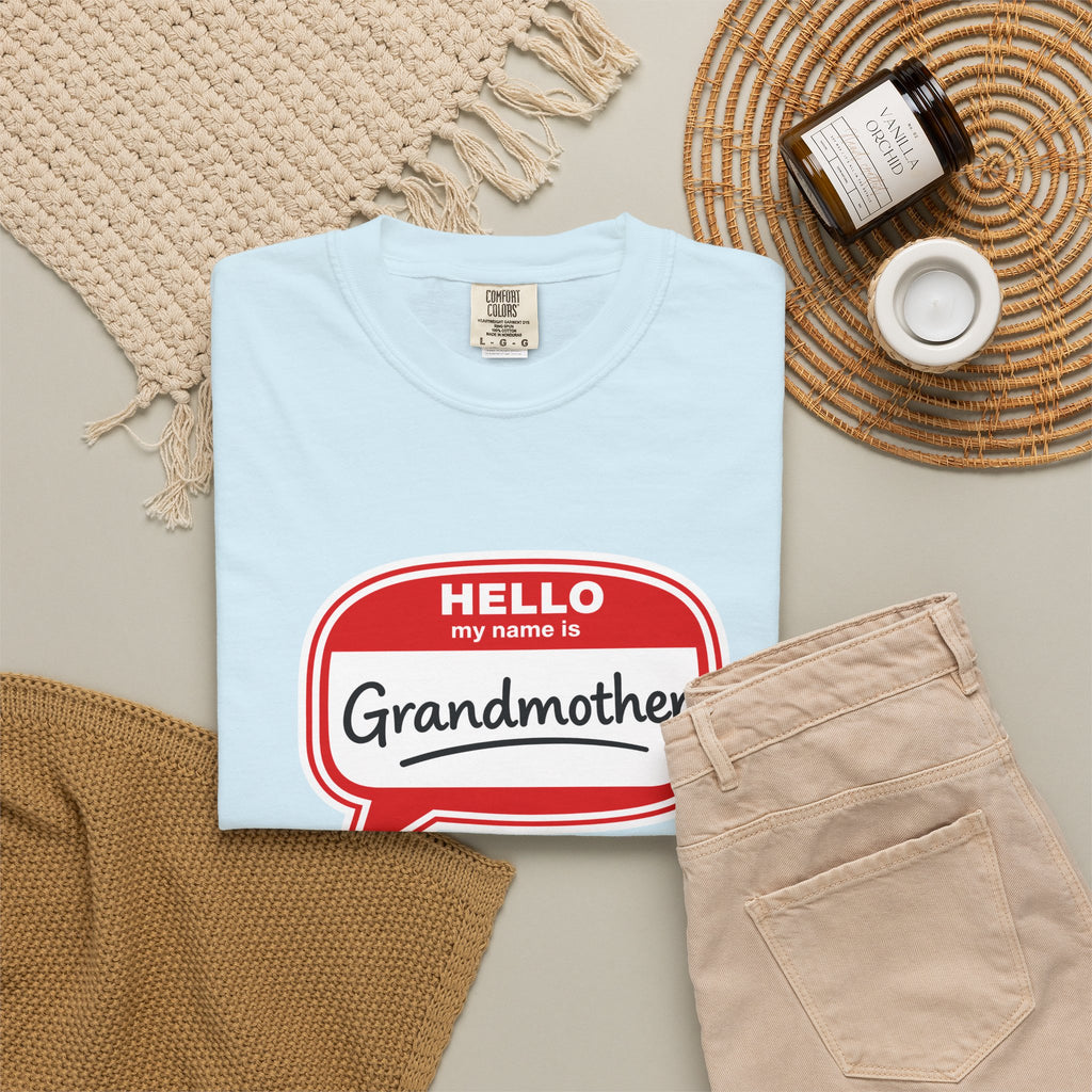Hello My Name Is Grandmother T-Shirt - Retro Name Badge Tee for Moms & Grandmas