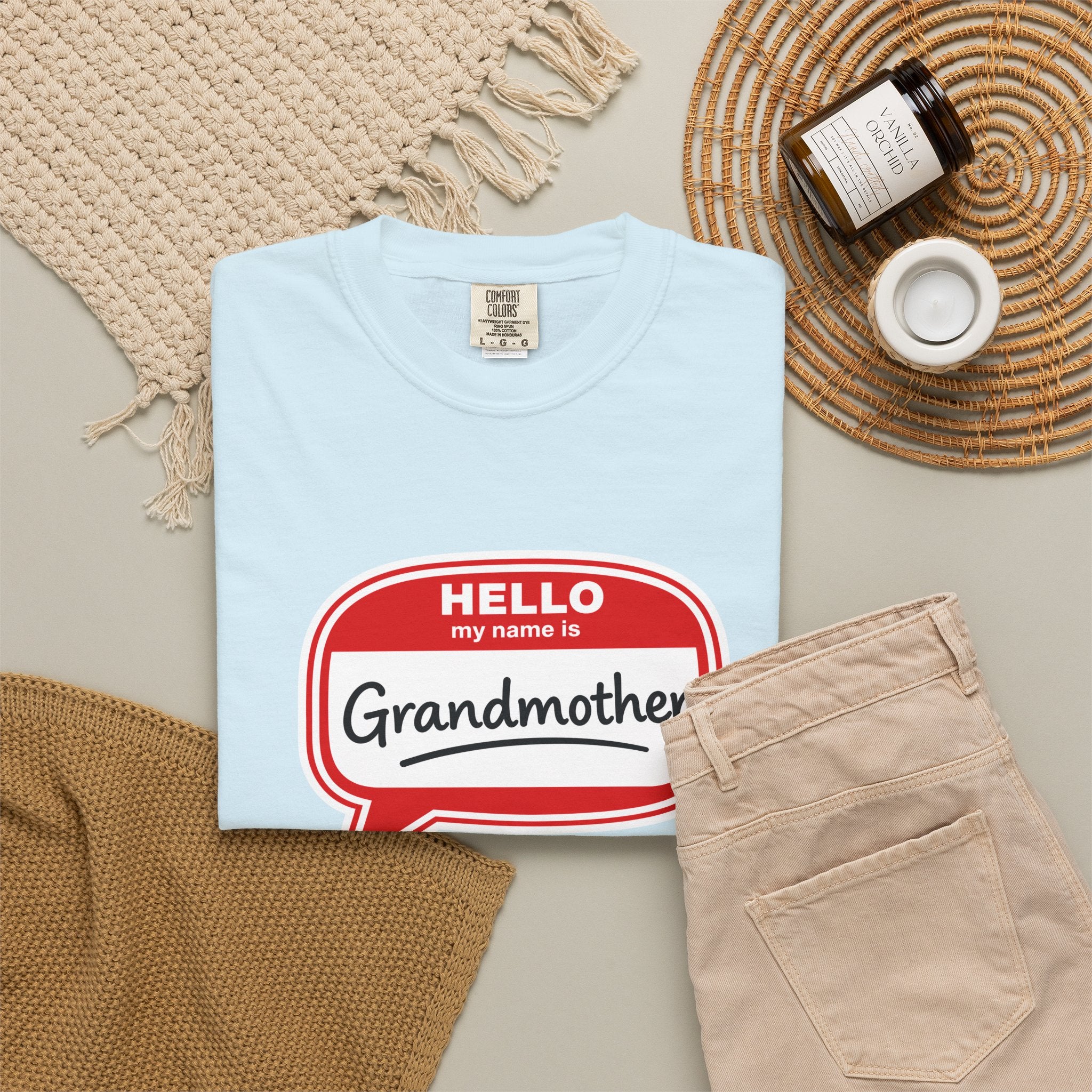 Hello My Name Is Grandmother T-Shirt - Retro Name Badge Tee for Moms & Grandmas