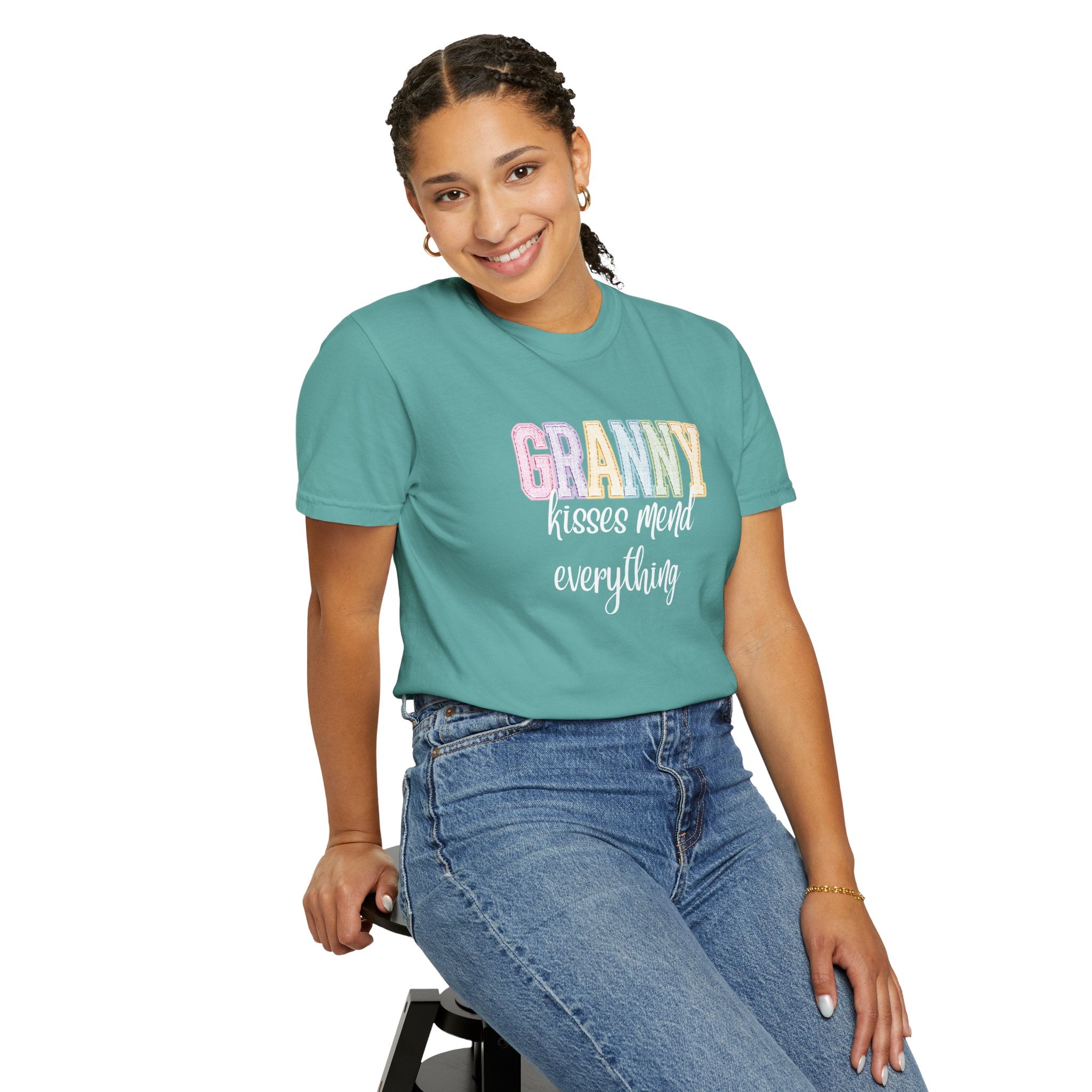 Granny Pastel Patchwork T-Shirt — Retro Rainbow 'GRANNY' Graphic Tee