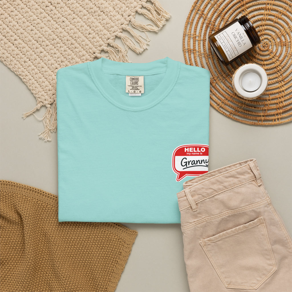 T-Shirt — "Hello Granny" Retro Name Tag Tee