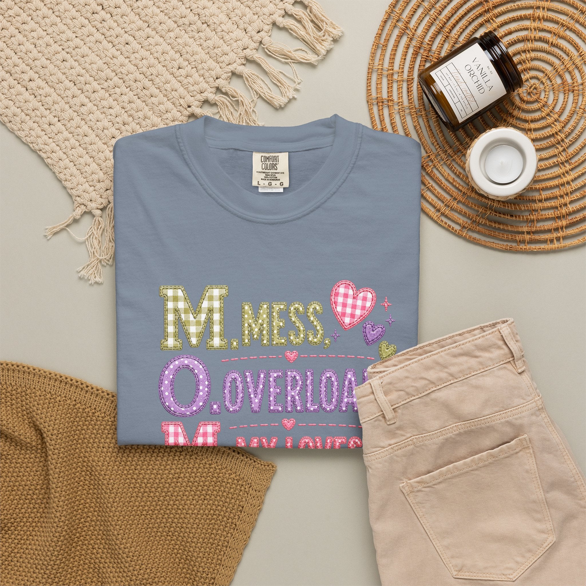 T-Shirt — "M.O.M. Mess, Overload, My Loves" Cute Mom Acronym Graphic Tee