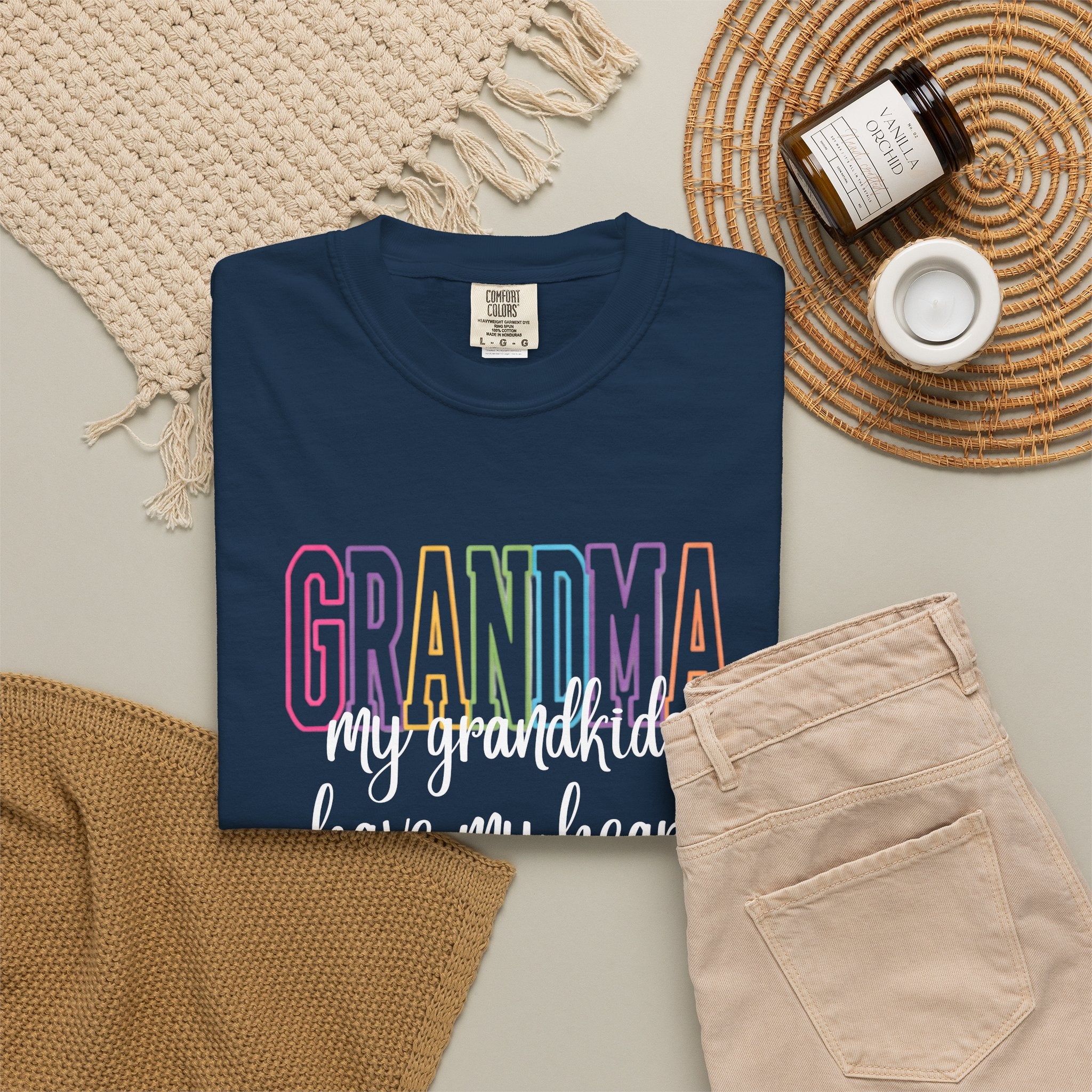 Grandma T-Shirt — "My Grandkids Have My Heart" Pastel Graphic Tee