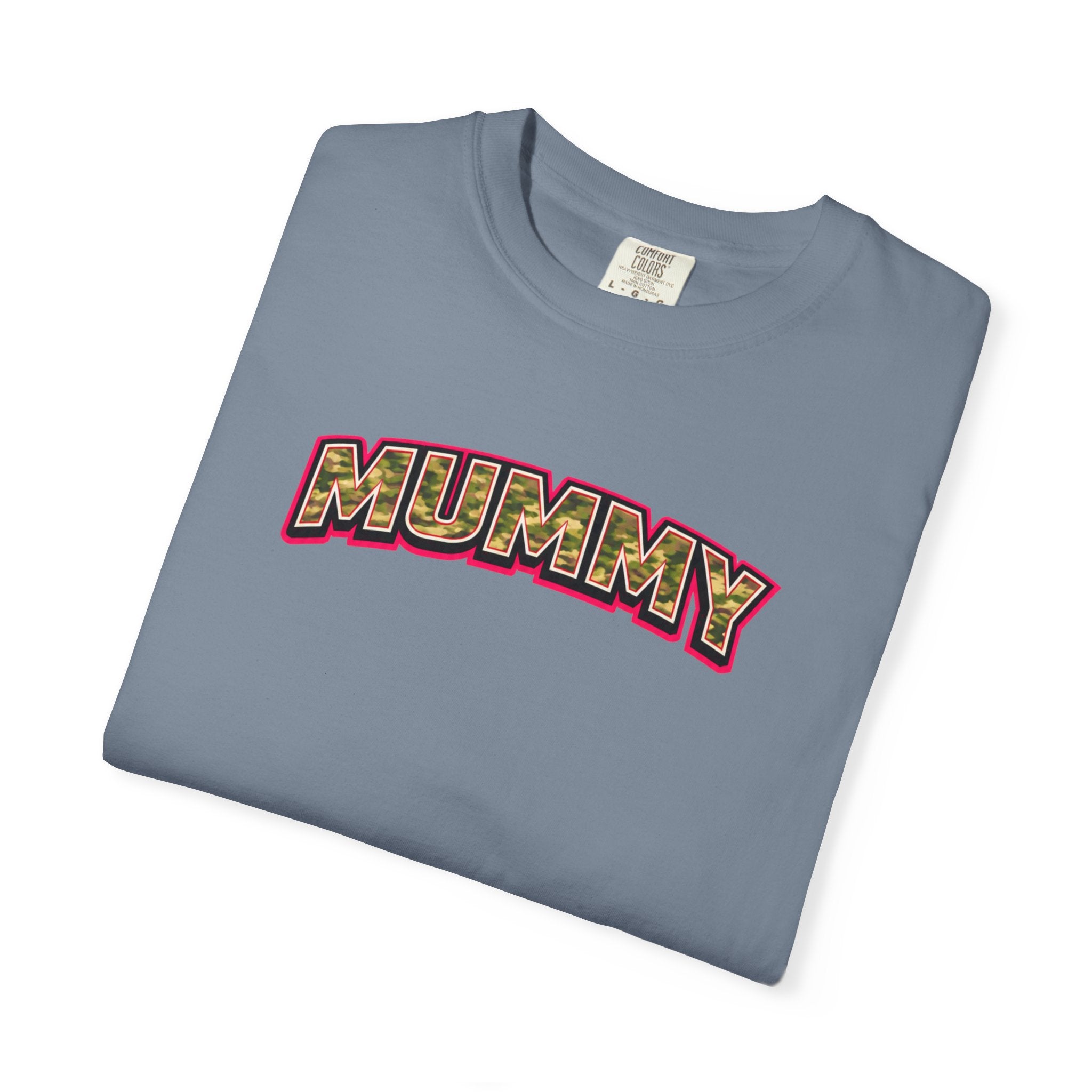 MUMMY Camo Script T-Shirt — Vintage Comic Style Mommy Tee