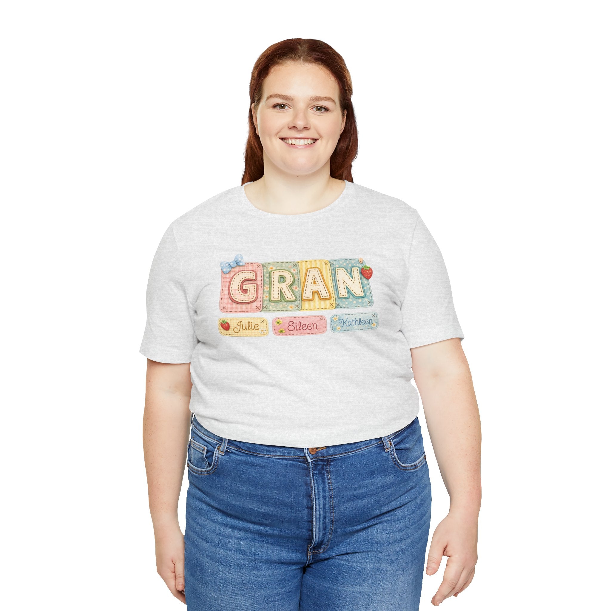 Gran Retro Patch Tee — Personalized 'Gran' Name Blocks Short Sleeve Shirt