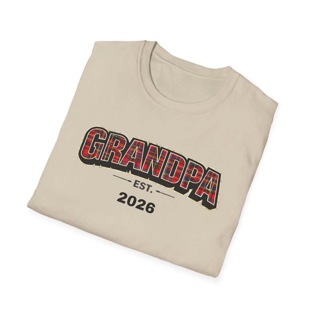 Grandpa EST. 2026 T-Shirt — New Grandpa Plaid Announcement Tee